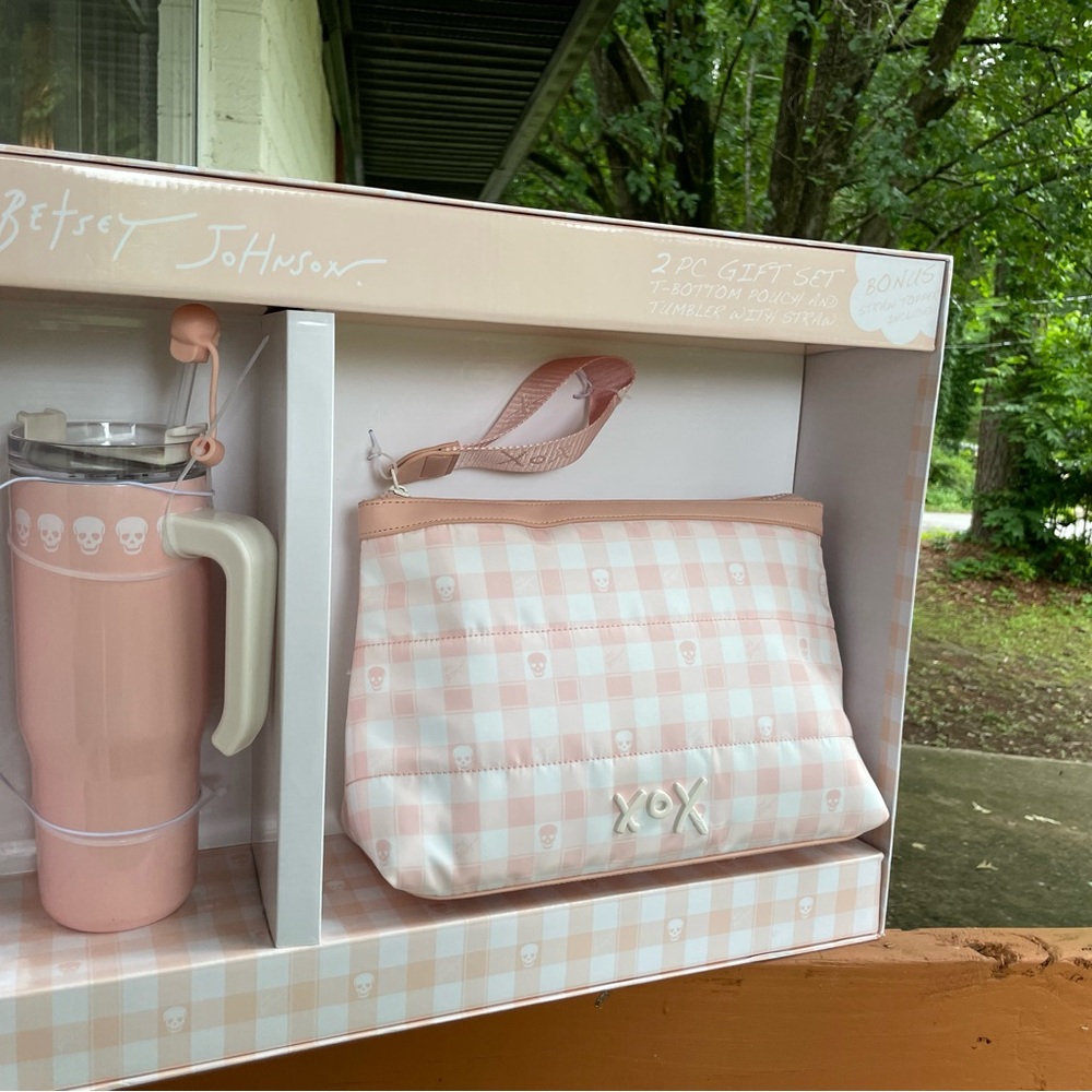 Betsey Johnson Pink and White Travel Set